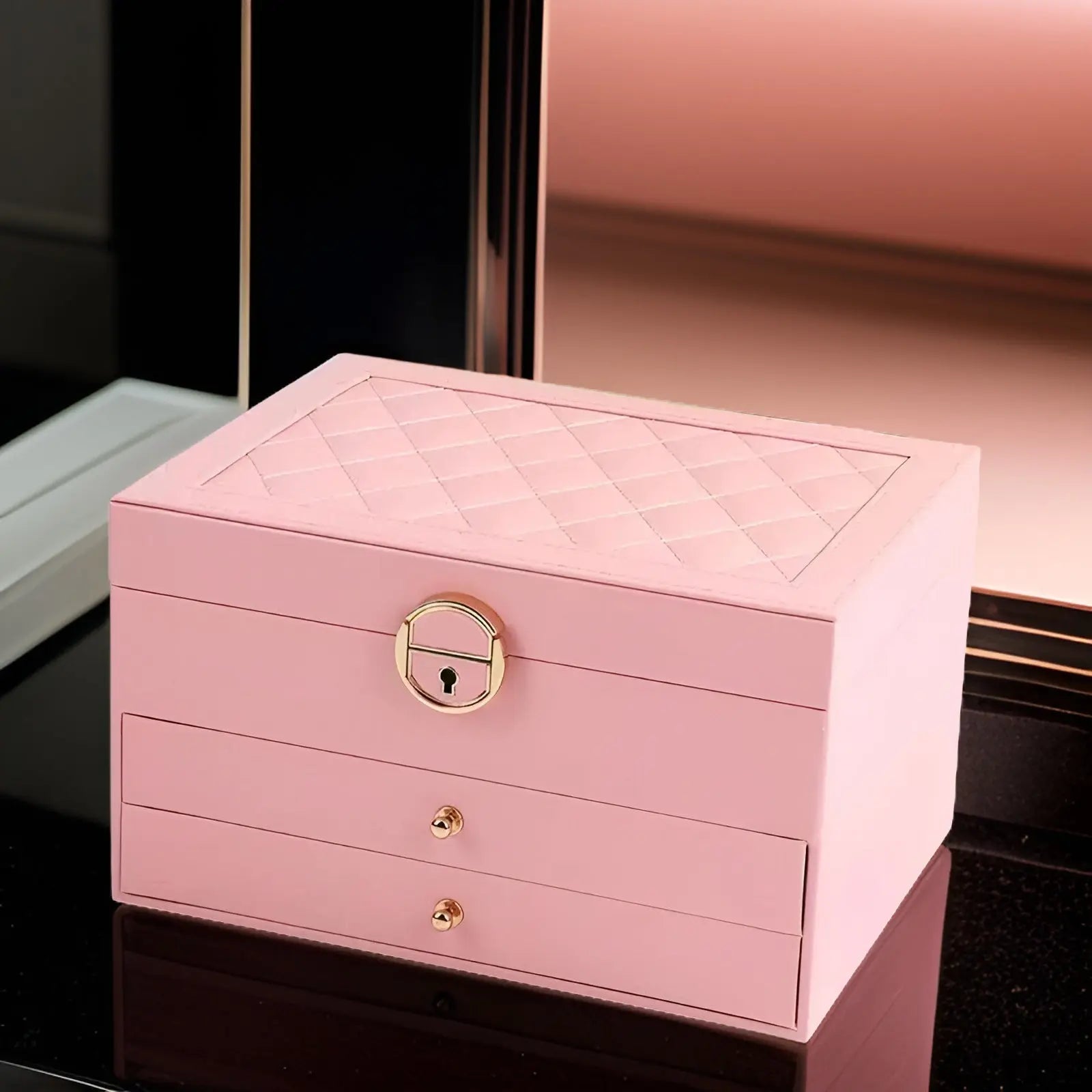 Elegant Multi-Layer Jewelry Box in PU Leather – Stylish Travel Jewelry Case with Compartments for Rings, Necklaces, and Earrings 0