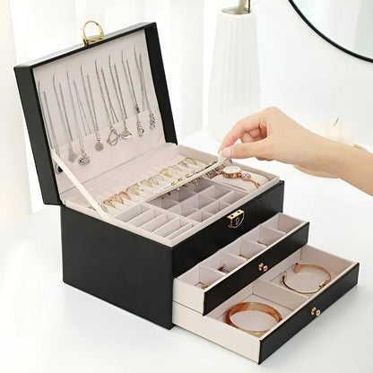 Elegant Multi-Layer Jewelry Box in PU Leather – Stylish Travel Jewelry Case with Compartments for Rings, Necklaces, and Earrings 1