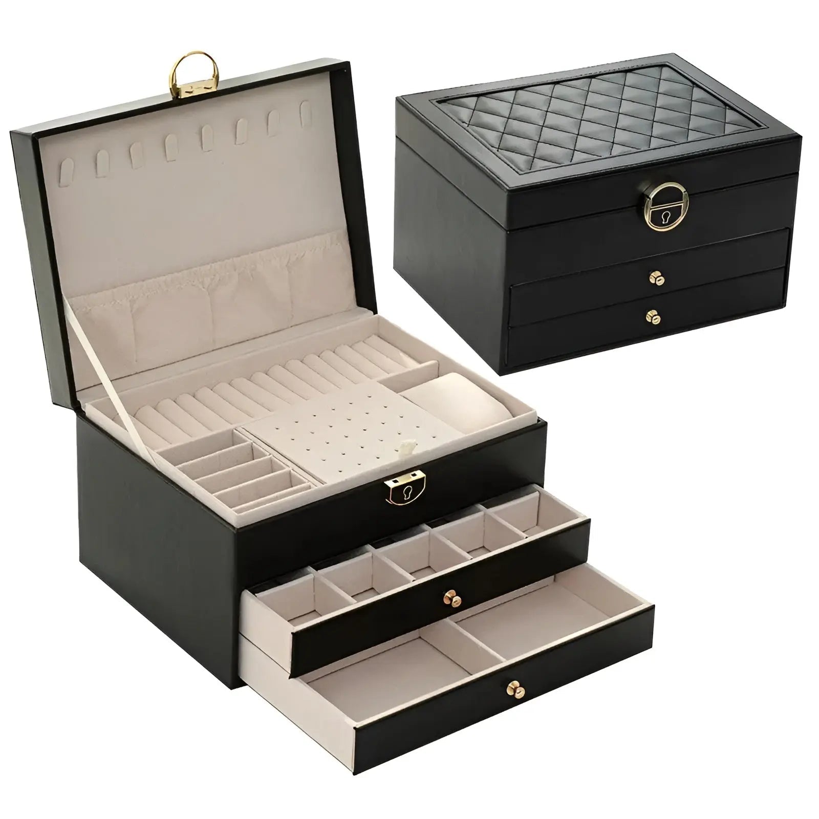 Elegant Multi-Layer Jewelry Box in PU Leather – Stylish Travel Jewelry Case with Compartments for Rings, Necklaces, and Earrings 3