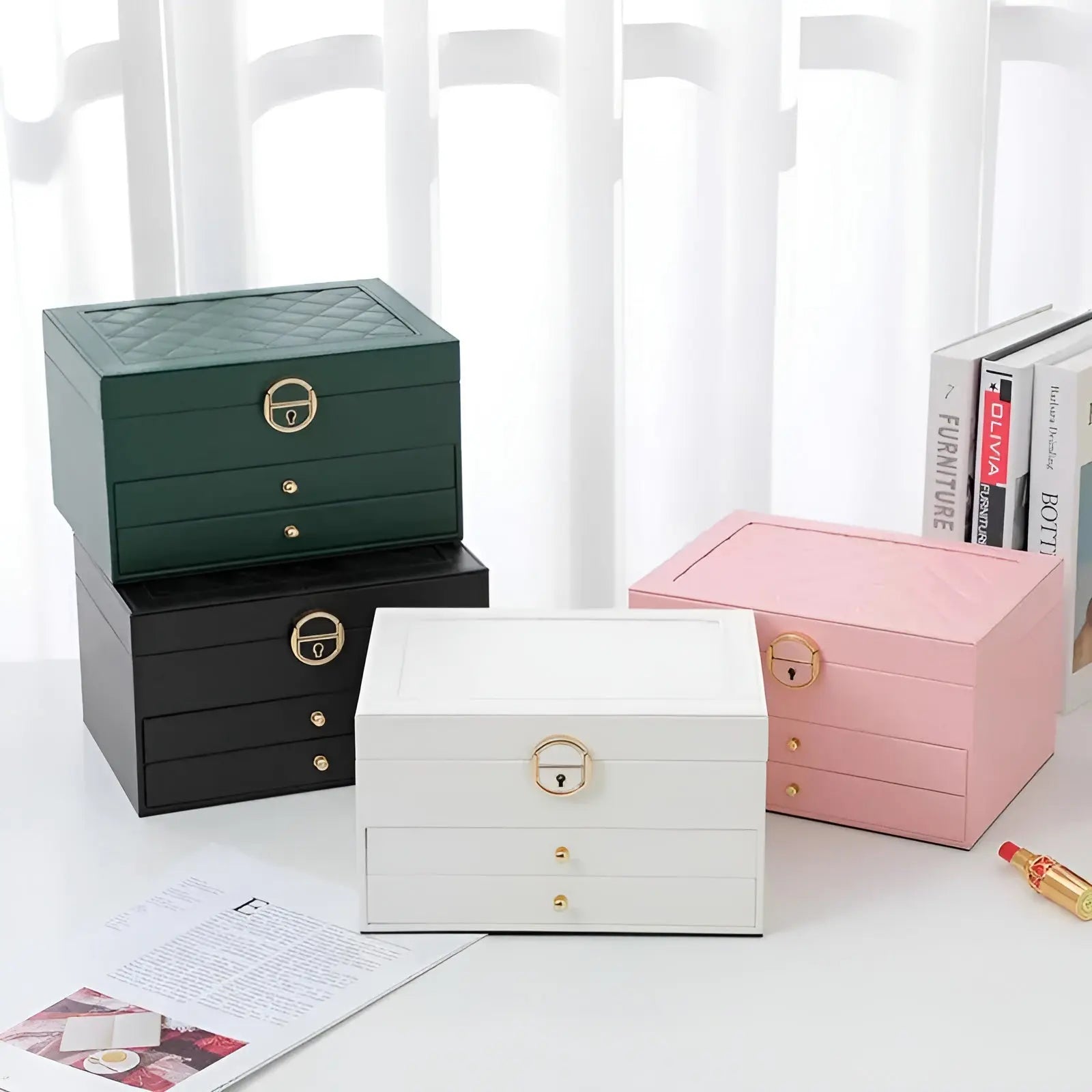Elegant Multi-Layer Jewelry Box in PU Leather – Stylish Travel Jewelry Case with Compartments for Rings, Necklaces, and Earrings 4
