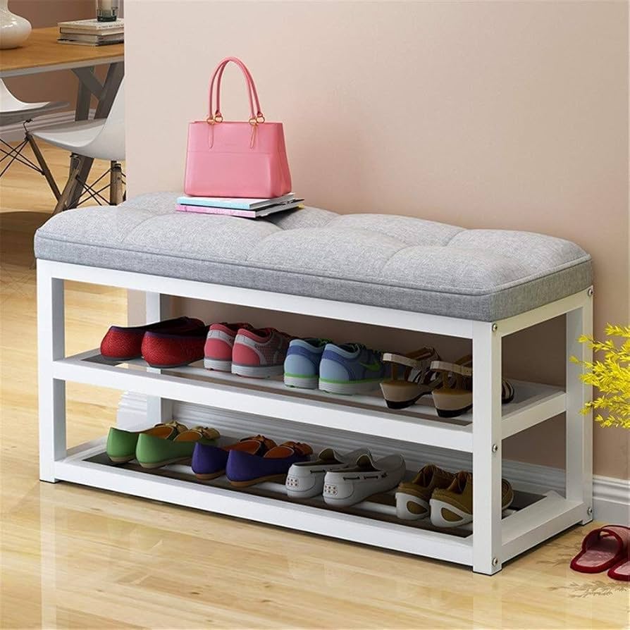 Entryway Shoe Rack Bench with Storage and Seating – Stylish Blue and Gray Design for Space-Saving Shoe Storage 0