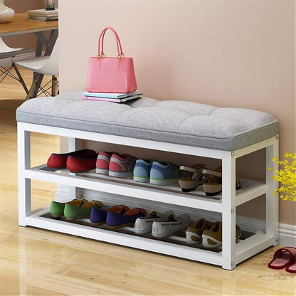 Entryway Shoe Rack Bench with Storage and Seating – Stylish Blue and Gray Design for Space-Saving Shoe Storage 0