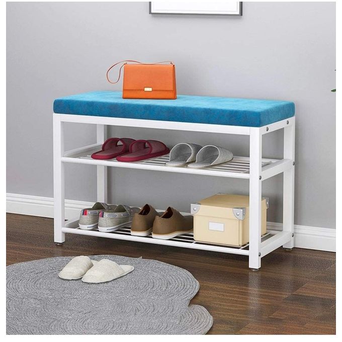 Entryway Shoe Rack Bench with Storage and Seating – Stylish Blue and Gray Design for Space-Saving Shoe Storage 2