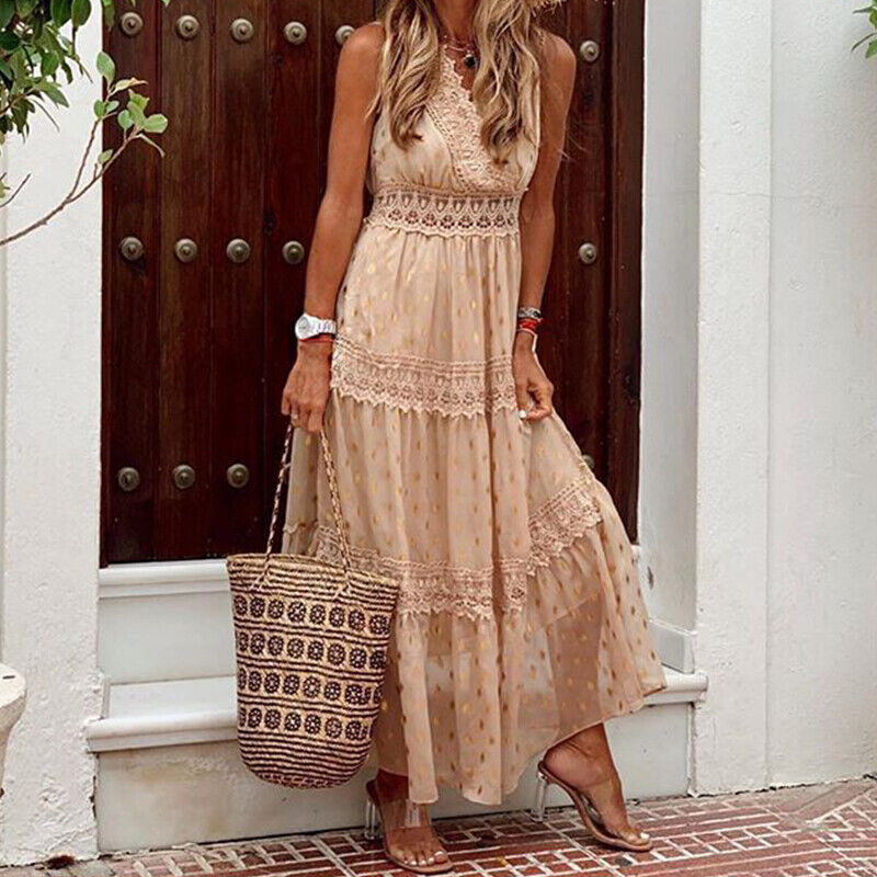 Women Vintage Lace Tiered Maxi Dress | Amara