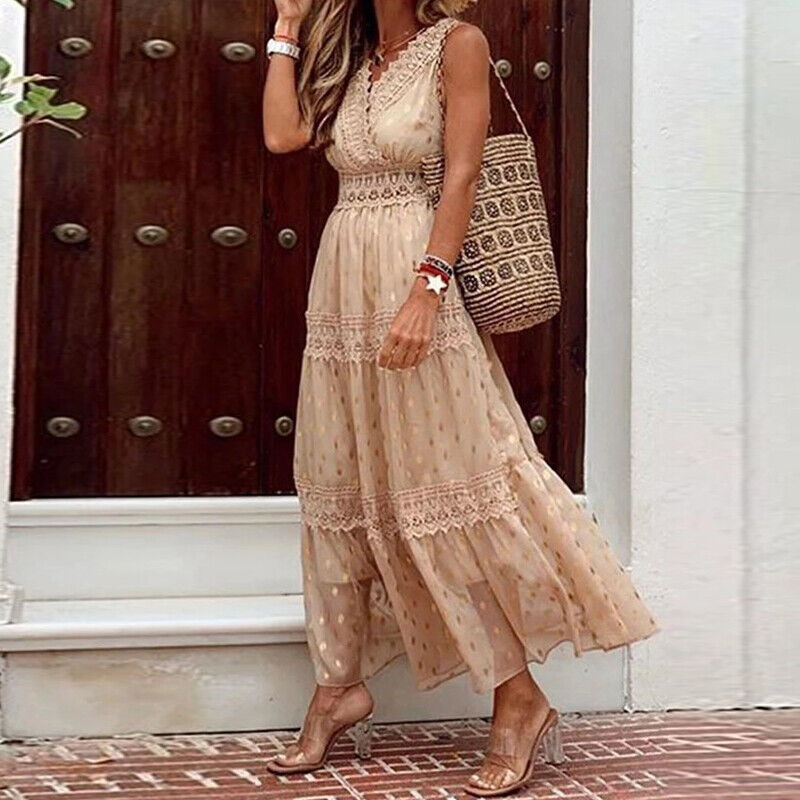 Women Vintage Lace Tiered Maxi Dress | Amara