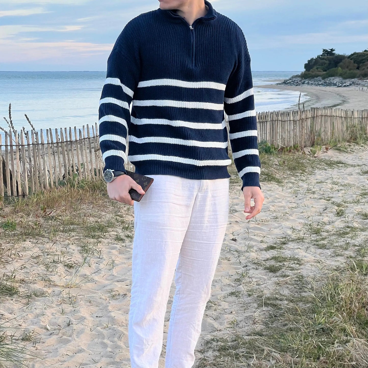 Men  Striped Quarter-Zip Sweater | Elizer