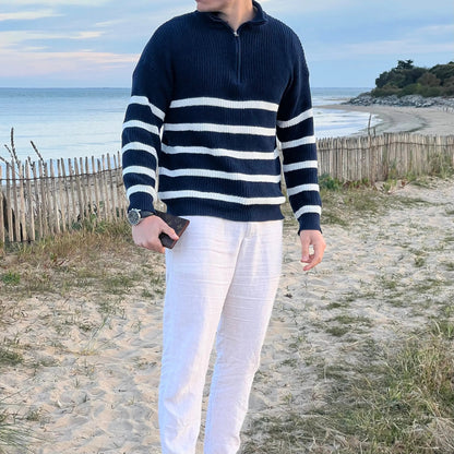 Men  Striped Quarter-Zip Sweater | Elizer