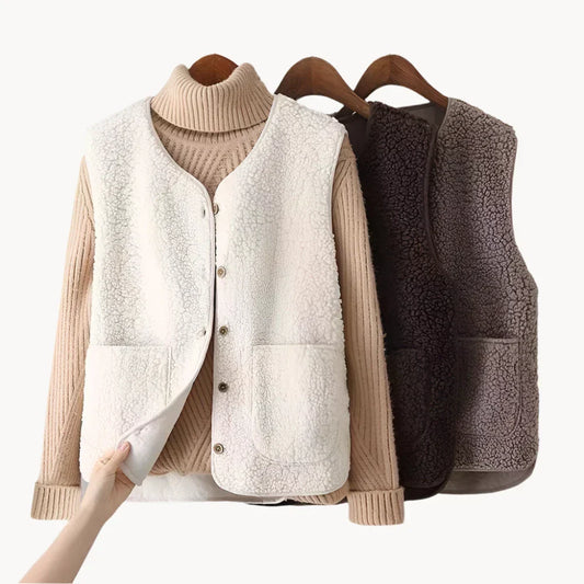 Women Cozy Sherpa Buttoned Vest | Eloise