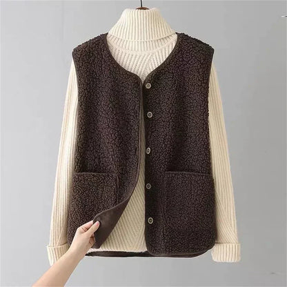 Women Cozy Sherpa Buttoned Vest | Eloise