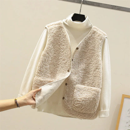 Women Cozy Sherpa Buttoned Vest | Eloise
