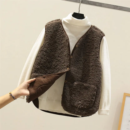 Women Cozy Sherpa Buttoned Vest | Eloise