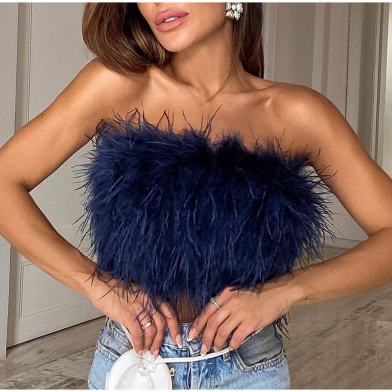 Feathered Strapless Crop Top | Marisol