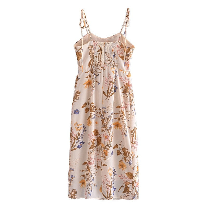 Felicia Floral Print Bustier Midi Chiffon Dress