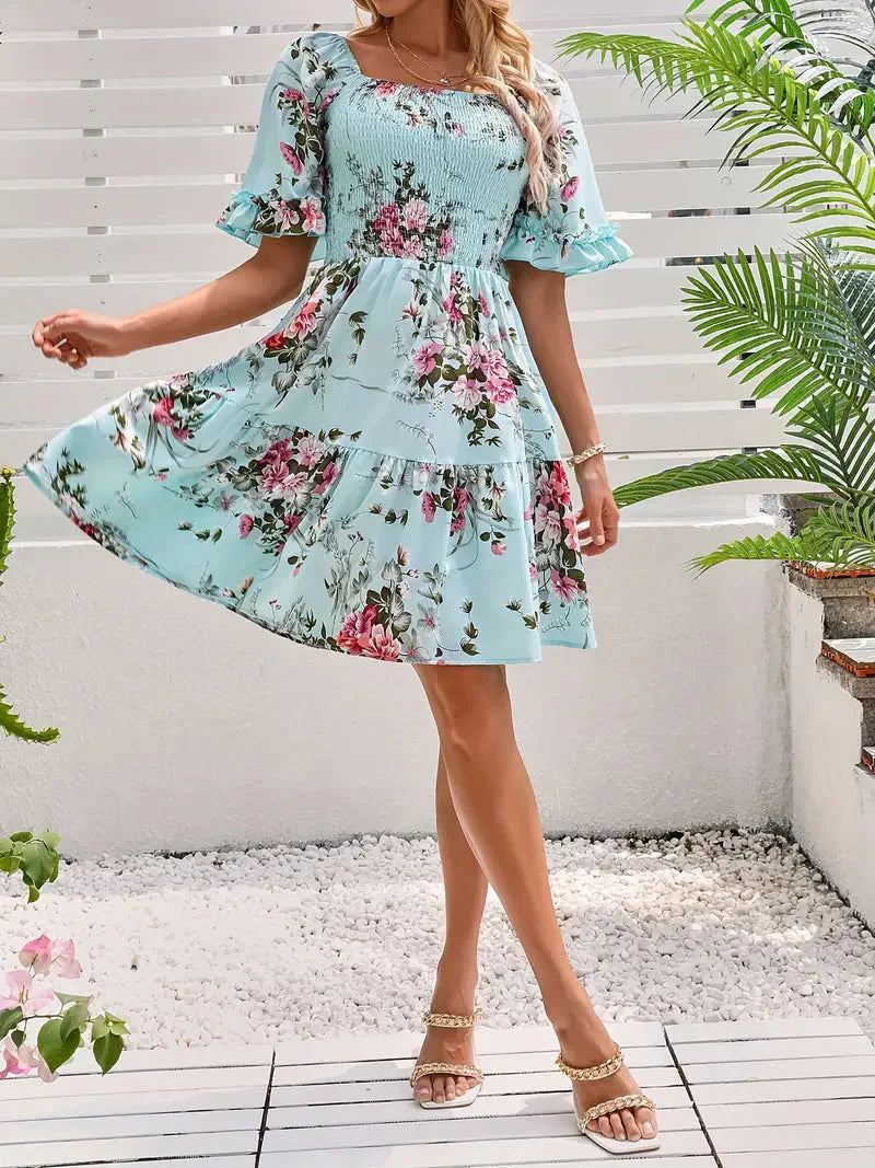 Women Mini Dress Floral Cotton | Laken-3