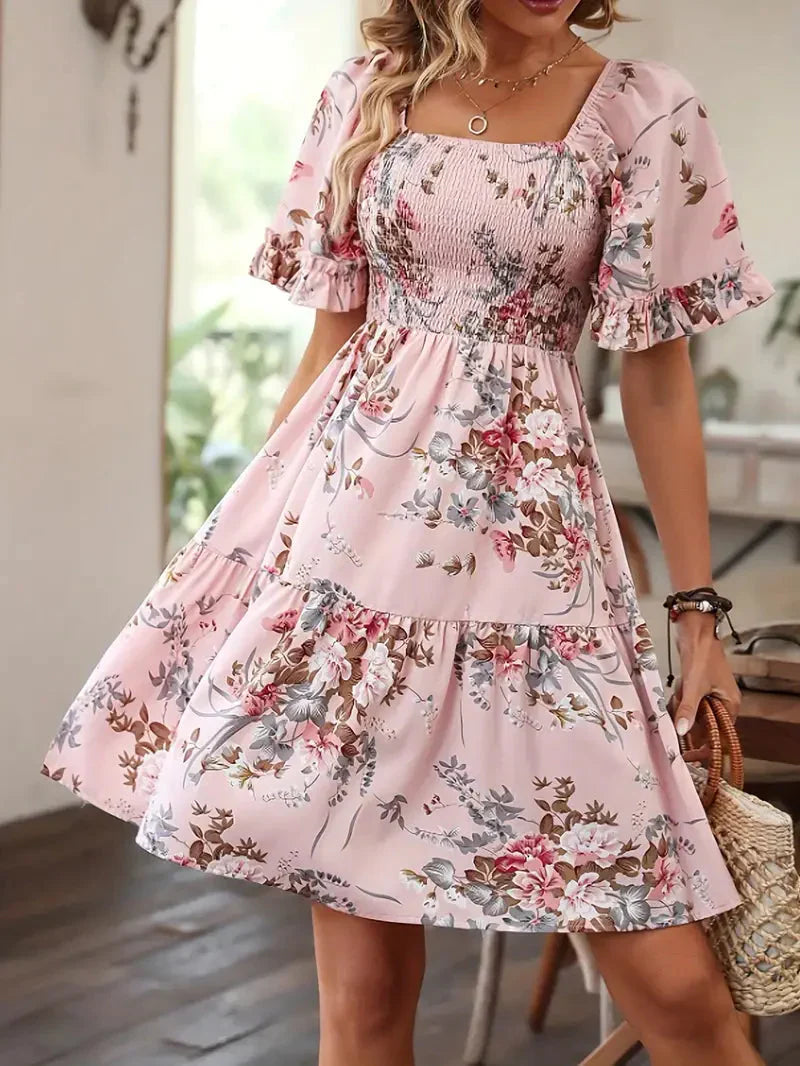 Women Mini Dress Floral Cotton | Laken-6