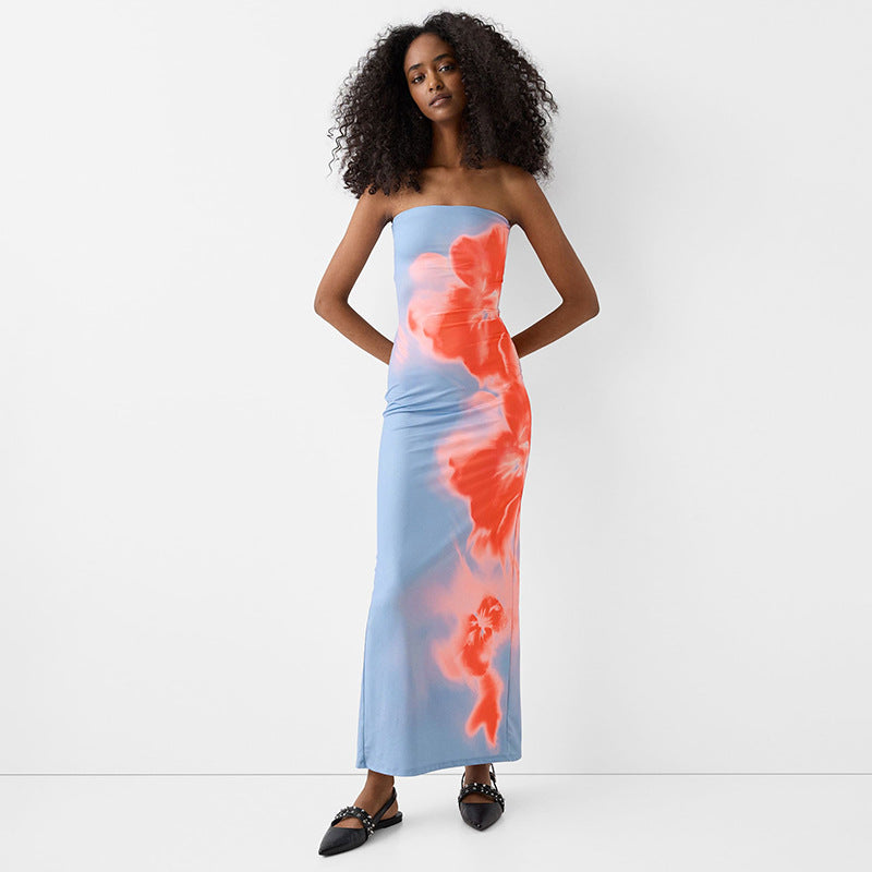 Strapless Printed Maxi Dress | Janaya