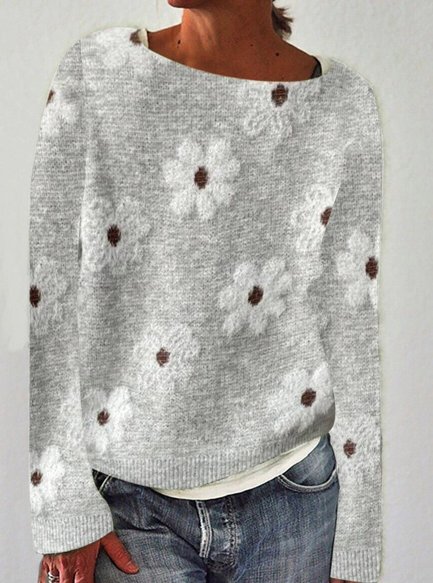 Women Floral Pattern Knit Sweater | Caliana