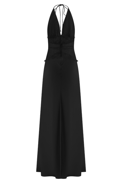 Women Maxi Dress Black Lace Satin | Noiréa 6