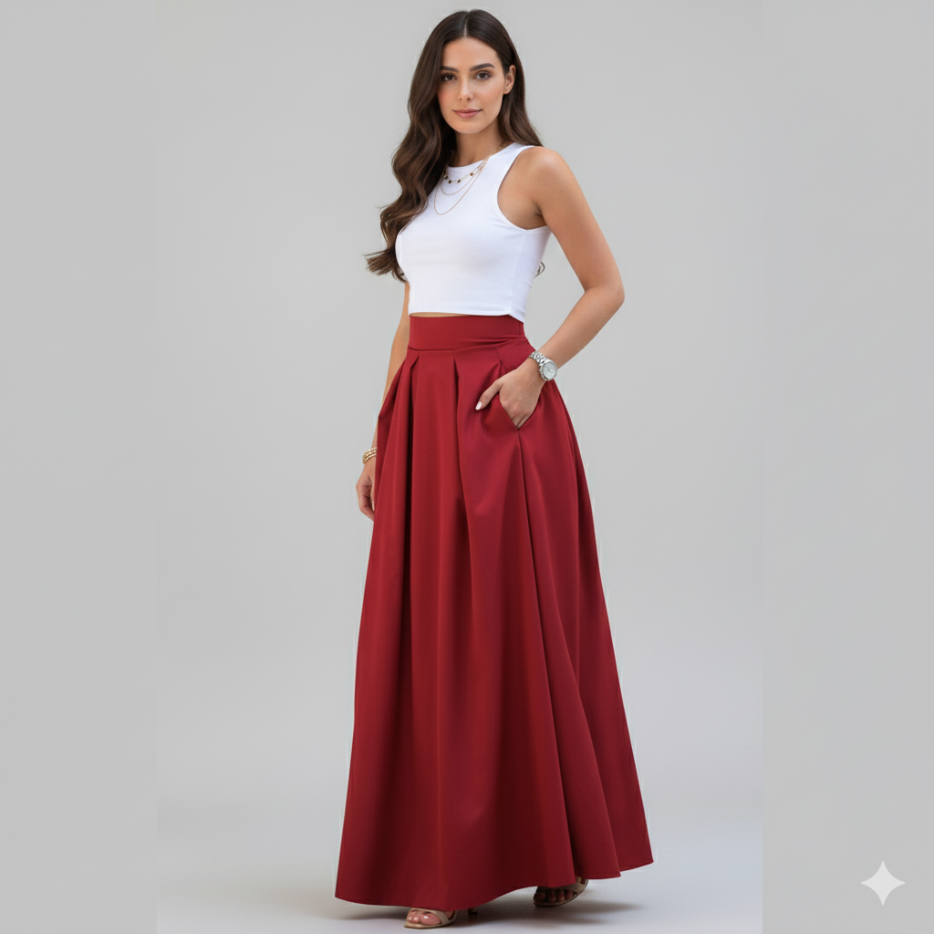 Women  Elegant Pleated Maxi Skirt | Vesper