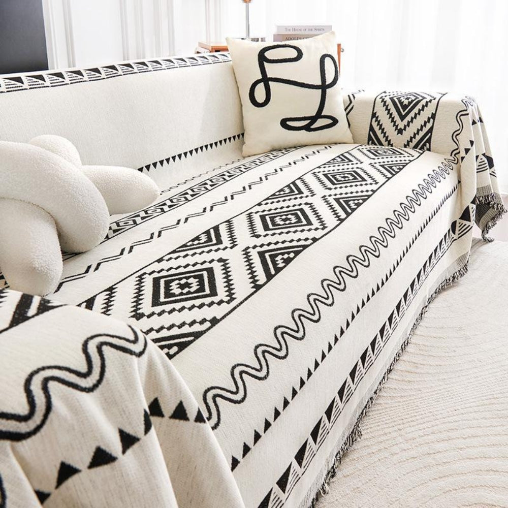 Sofa Cover Geometric Boho Pattern Cotton Blend | Artistic Flair 2