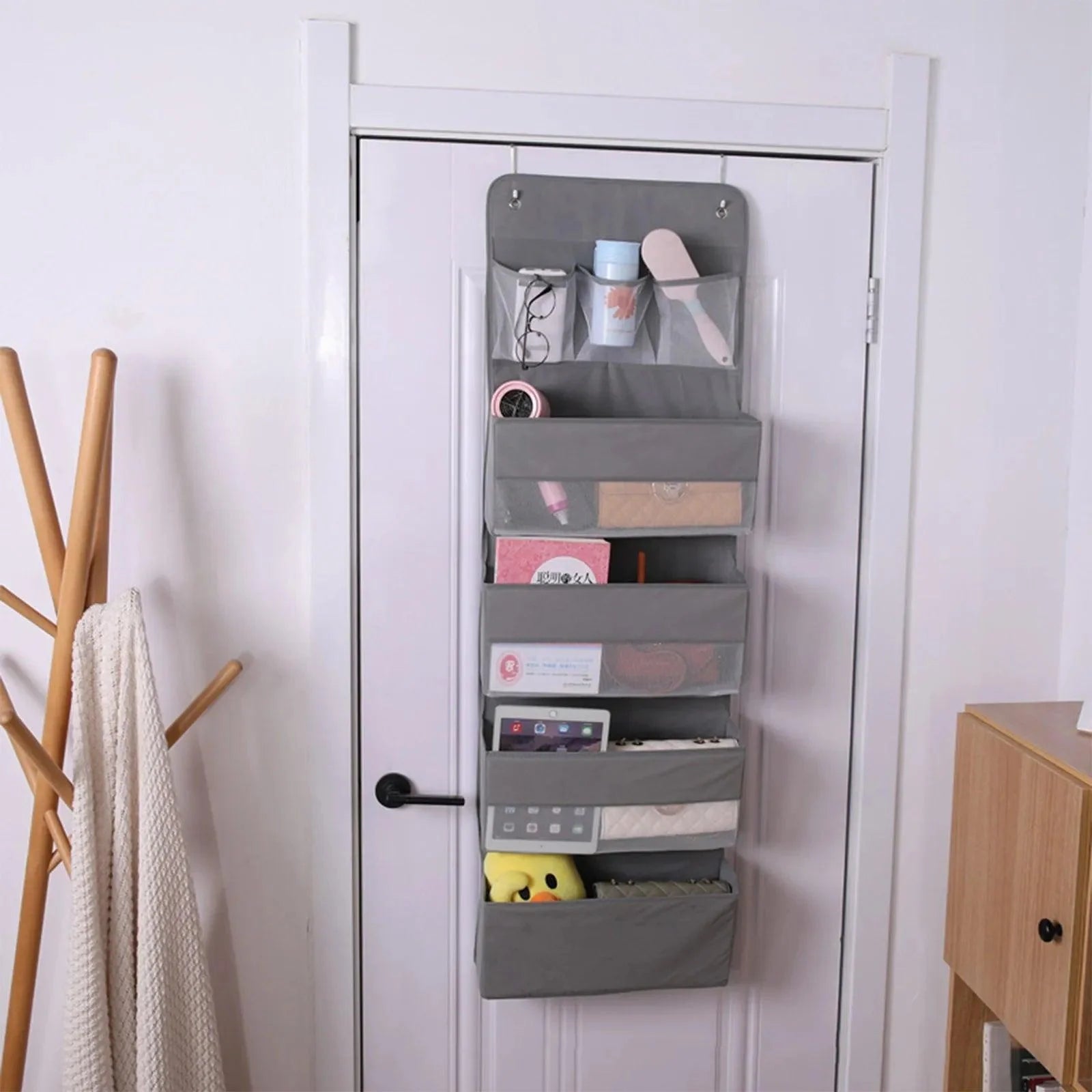 Gray 5-Tier Hanging Shoe Storage Organizer for Closet – Versatile Accessory Holder with Damage-Free Installation 3