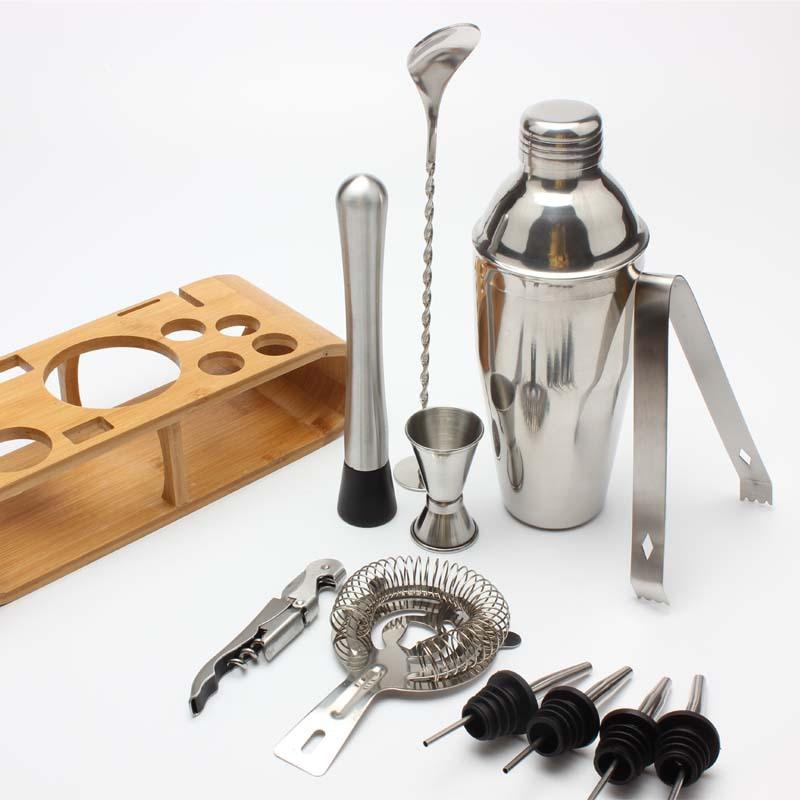 Stainless Steel Cocktail Set with Bamboo Stand – 11 Piece Kit