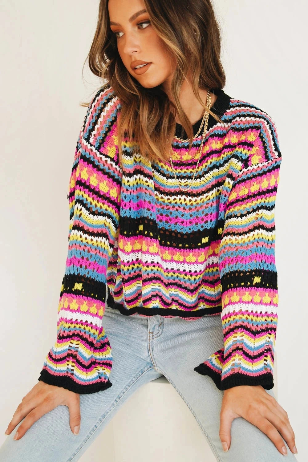 Women Colorful Crochet Sweater | Leila