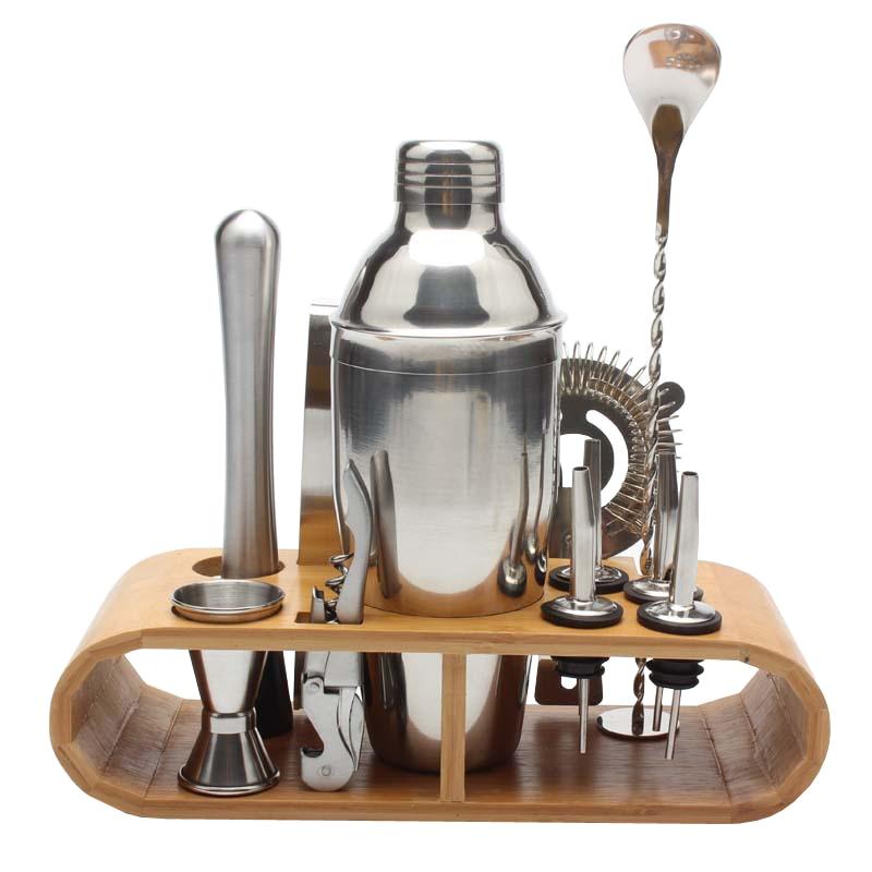 Stainless Steel Cocktail Set with Bamboo Stand – 11 Piece Kit