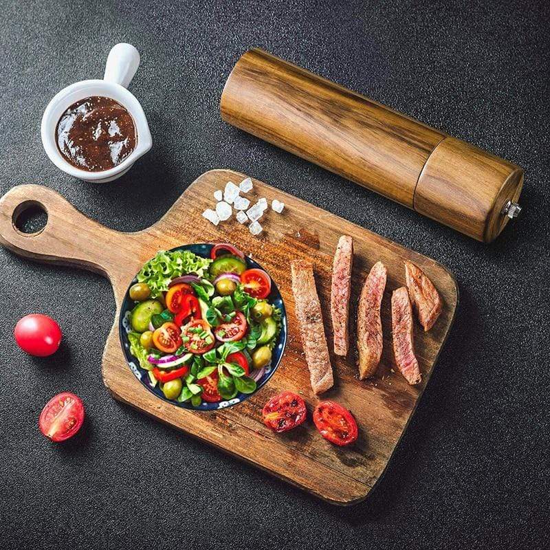 Acacia Wood Salt and Pepper Grinder Set – Adjustable Mill Design
