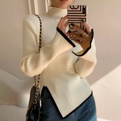 Asymmetrical Ribbed Turtleneck Sweater | Dorinda