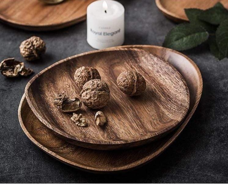 Acacia Wood Serving Tray – Handcrafted Oval Plate
