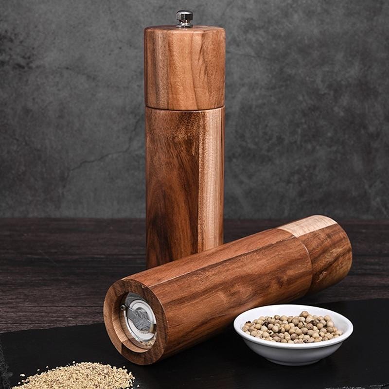 Acacia Wood Salt and Pepper Grinder Set – Adjustable Mill Design