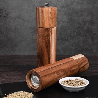 Acacia Wood Salt and Pepper Grinder Set – Adjustable Mill Design
