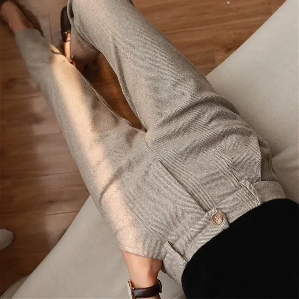 Women Pleated Pants Black Herringbone | Lea-4