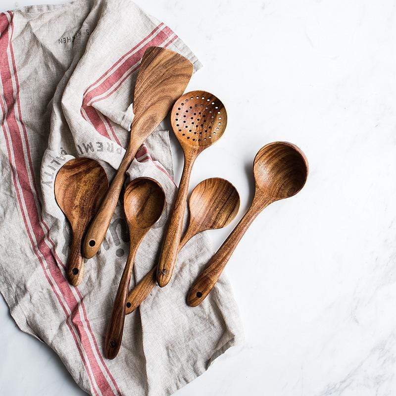 7-Piece Teak Wood Utensil Set – Non-Scratch Cooking Tools