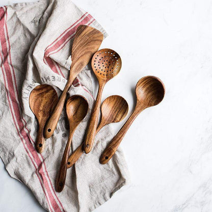 7-Piece Teak Wood Utensil Set – Non-Scratch Cooking Tools