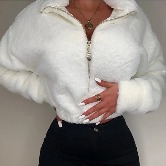 Women Faux Fur Zip-Up Cropped Jacket | Lily