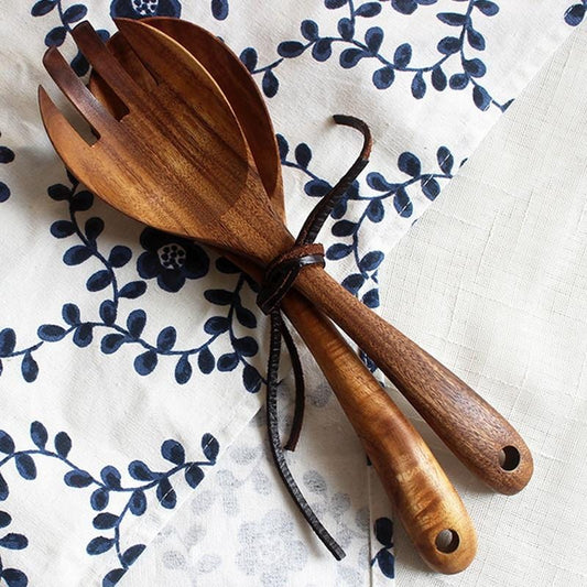 Acacia Wood Salad Serving Set – Fork & Spoon Pair