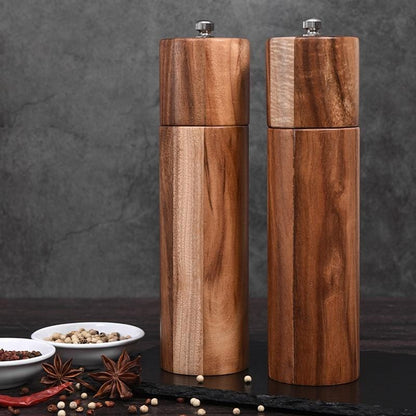 Acacia Wood Salt and Pepper Grinder Set – Adjustable Mill Design