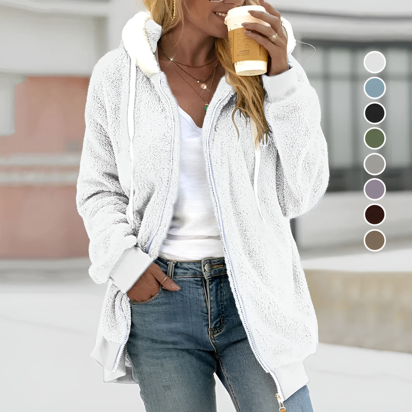 Oversized Sherpa Zip-Up Hoodie | Ella