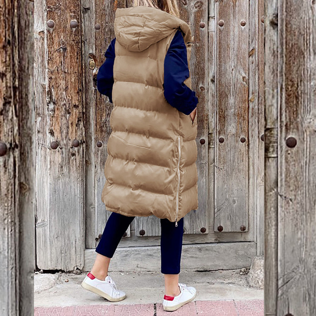 Long Puffer Vest with Hood | Xyla