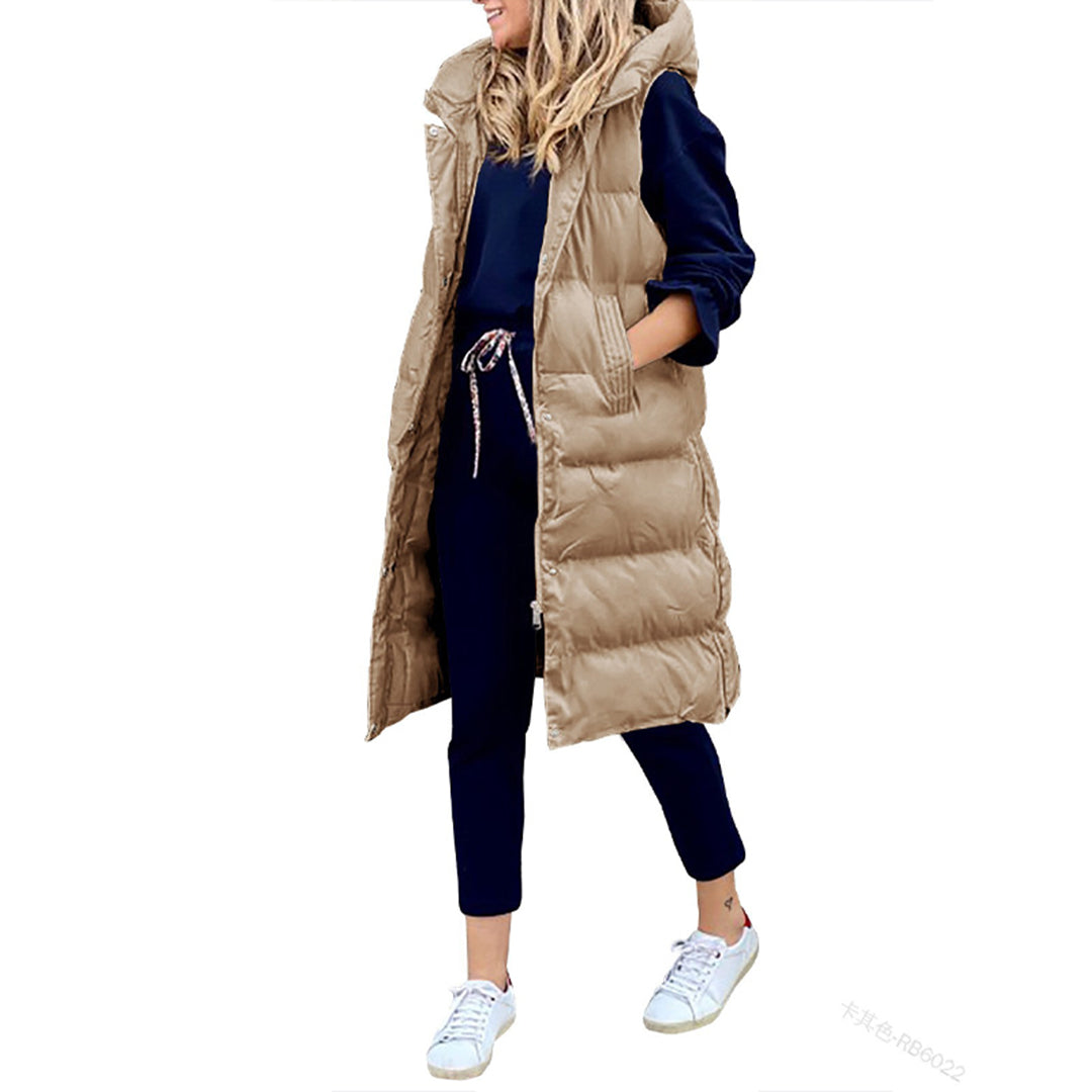 Long Puffer Vest with Hood | Xyla