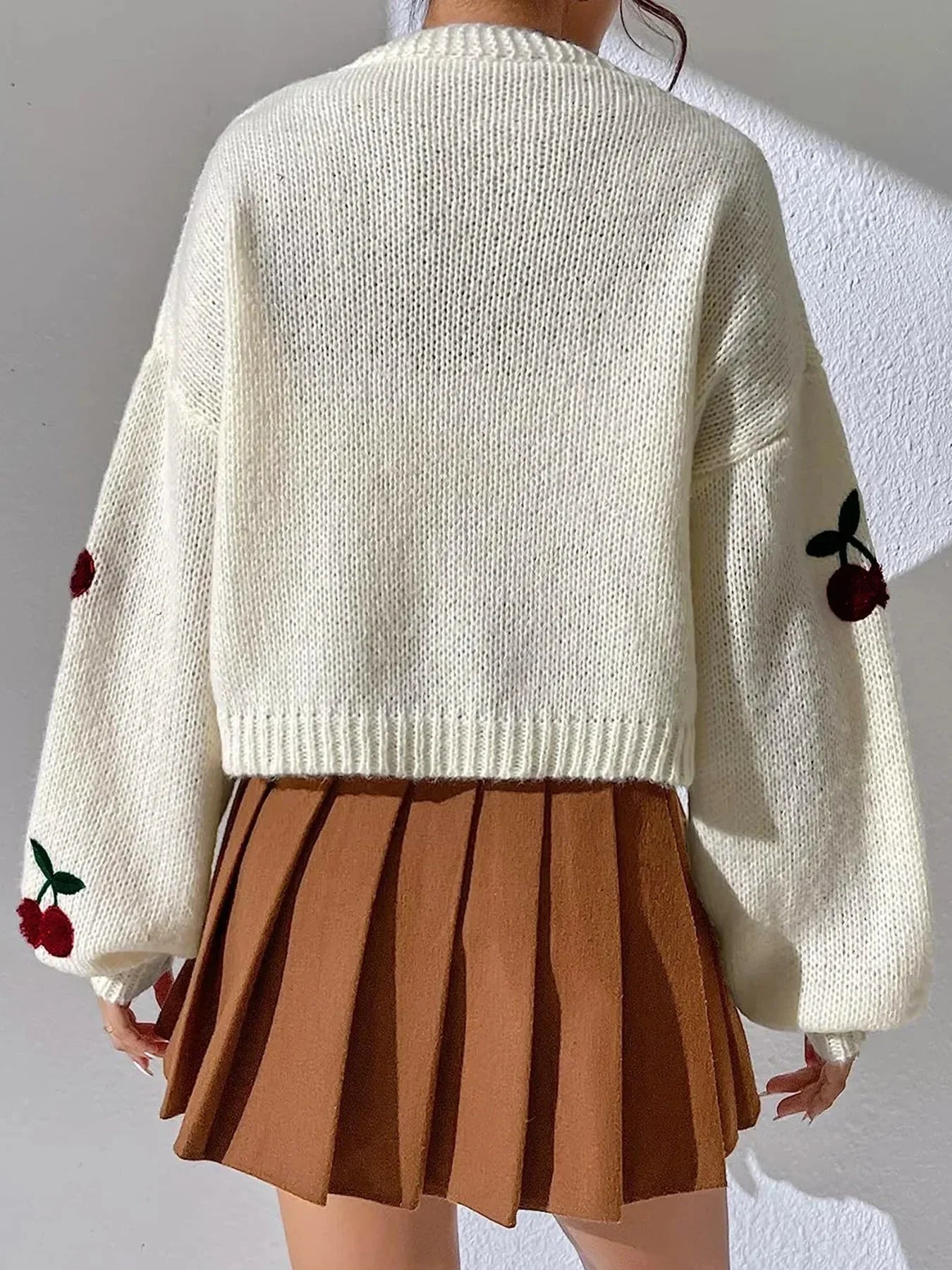 Women Cherry Pattern Knit Cardigan | Aubrielle