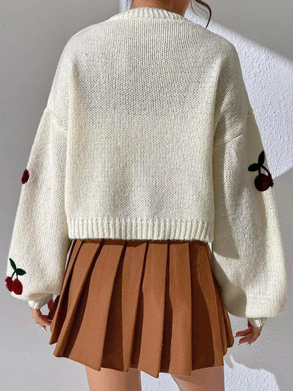 Women Cherry Pattern Knit Cardigan | Aubrielle