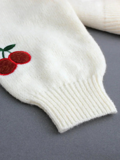 Women Cherry Pattern Knit Cardigan | Aubrielle