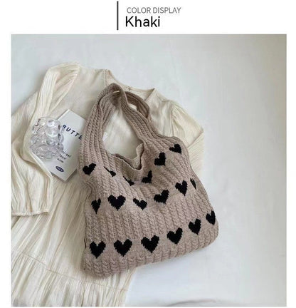 Knitted Heart Pattern Tote Bag | Tressa