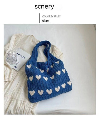 Knitted Heart Pattern Tote Bag | Tressa