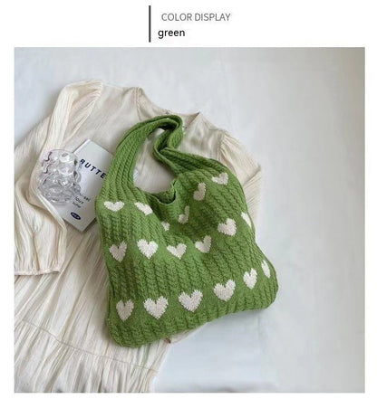 Knitted Heart Pattern Tote Bag | Tressa