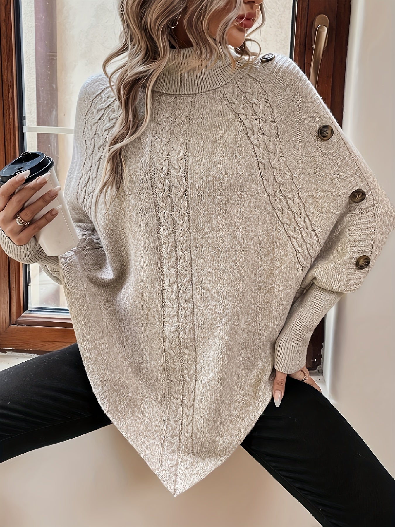 Women Turtleneck Poncho Sweater | Avalon