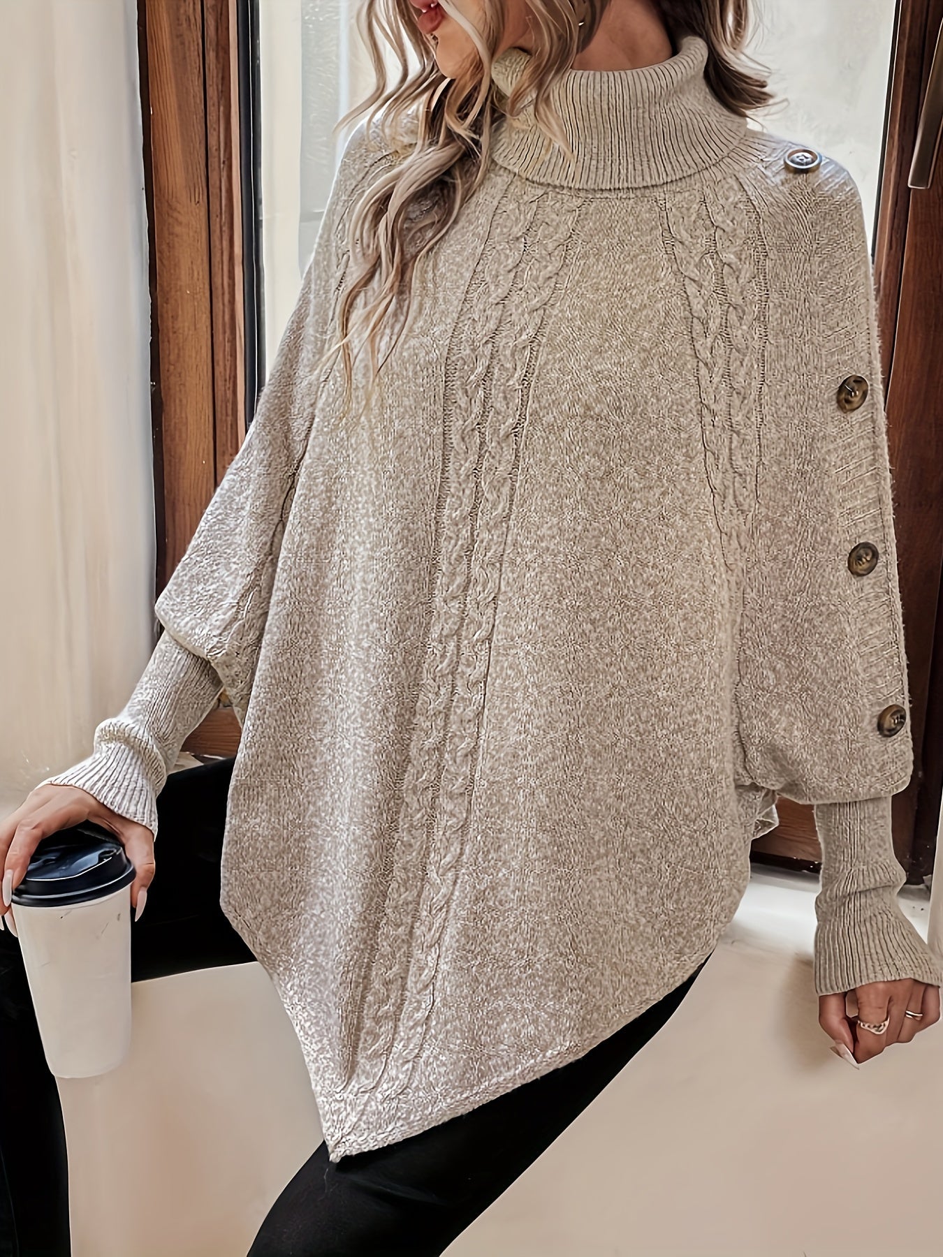 Women Turtleneck Poncho Sweater | Avalon